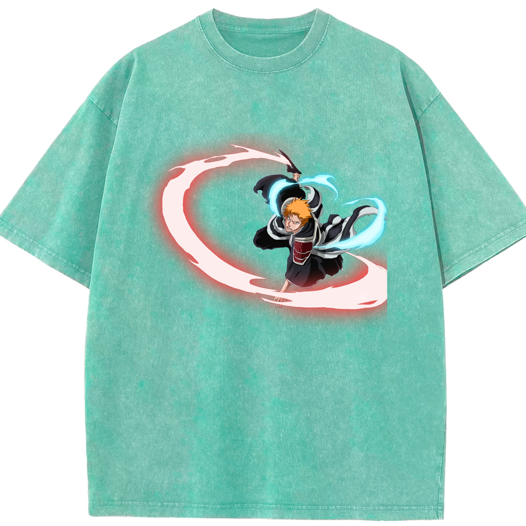 （画像用） ブリーチ 黒崎一護（くろさき いちご）BLEACH Kurosaki Ichigo 綿100% ヴィンテージ風 半袖Tシャツ（フロントプリント）